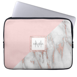 Faux Rose Gold Foil Marble Blush Pink MONOGRAM Laptop Sleeve