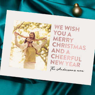 FAUX ROSE GOLD FOIL MERRY CHRISTMAS AND NEW YEAR HOLIDAY CARD