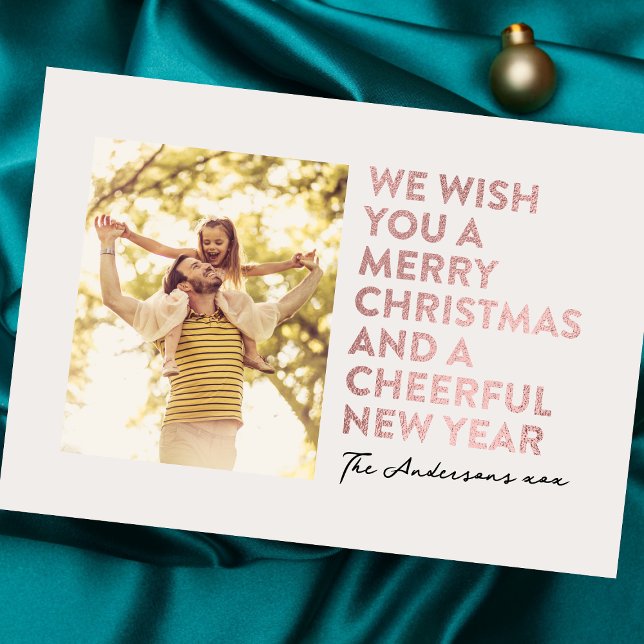 FAUX ROSE GOLD FOIL MERRY CHRISTMAS AND NEW YEAR HOLIDAY CARD (Creator Uploaded)