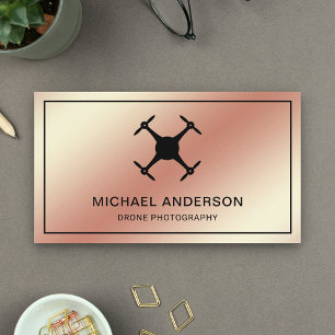 Faux Rose Gold Foil Modern Drone Photography Business Card