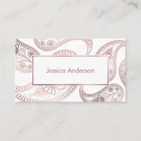 Faux Rose Gold Foil Paisley Patterns on White