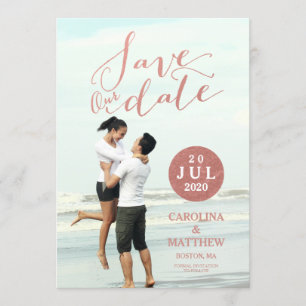 Faux Rose Gold Foil Photo Save the Date Card