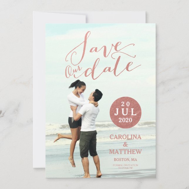 Faux Rose Gold Foil | Photo Save the Date Card (Front)