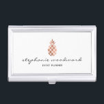 Faux Rose Gold Foil Pineapple Handwriting Script Business Card Holder<br><div class="desc">This chic modern business card case features a stylised pineapple silhouette in faux rose gold foil. Customise with your name in elegant black handwriting script and your title or place of business in black sans serif font. See our Ovenbird Designs store for matching business and appointment cards.</div>