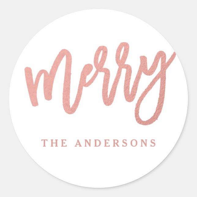 Faux Rose Gold Foil Script Merry Holiday Stickers (Front)