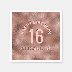 Faux Rose Gold Foil Texture Happy Birthday & Age N Napkin