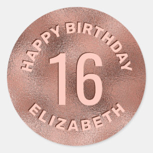Faux Rose Gold Foil Texture Happy Birthday Classic Round Sticker
