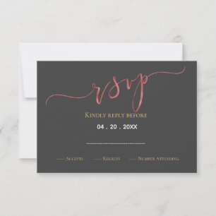 Faux Rose gold foil wedding design RSVP Card