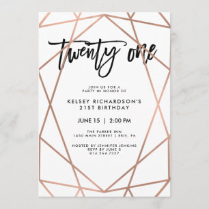 Faux Rose Gold Geometric 21st Birthday Party Invitation