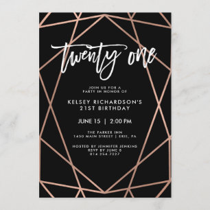 Faux Rose Gold Geometric   21st Birthday Party Invitation