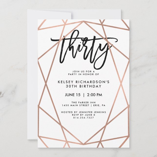 Faux Rose Gold Geometric | 30th Birthday Party Invitation (Front)