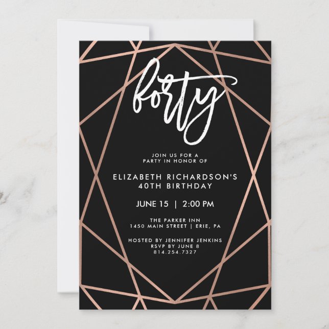 Faux Rose Gold Geometric | 40th Birthday Party Invitation (Front)