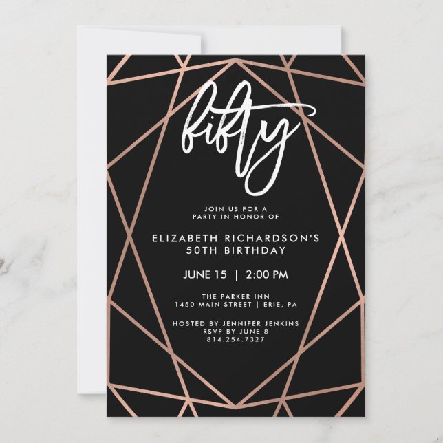 Faux Rose Gold Geometric | 50th Birthday Party Invitation (Front)