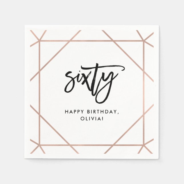 Faux Rose Gold Geometric | 60th Birthday Napkin (Front)