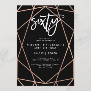 Faux Rose Gold Geometric 60th Birthday Party Invitation