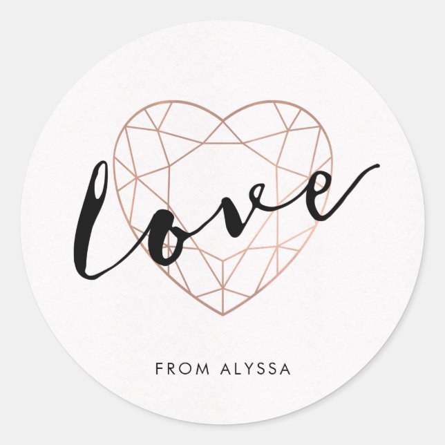 Faux Rose Gold Geometric Heart | Love Classic Round Sticker (Front)