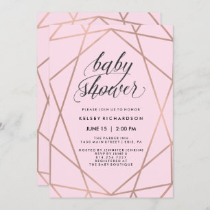 Faux Rose Gold Geometric on Blush Pink Baby Shower Invitation