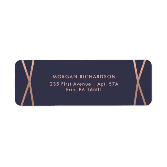 Faux Rose Gold Geometric on Midnight Blue Return Address Label