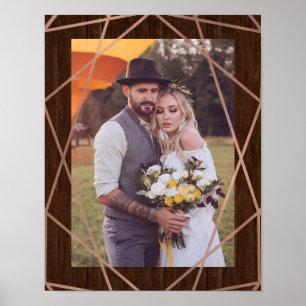 Faux Rose Gold Geometric on Rustic Wood   Photo Poster