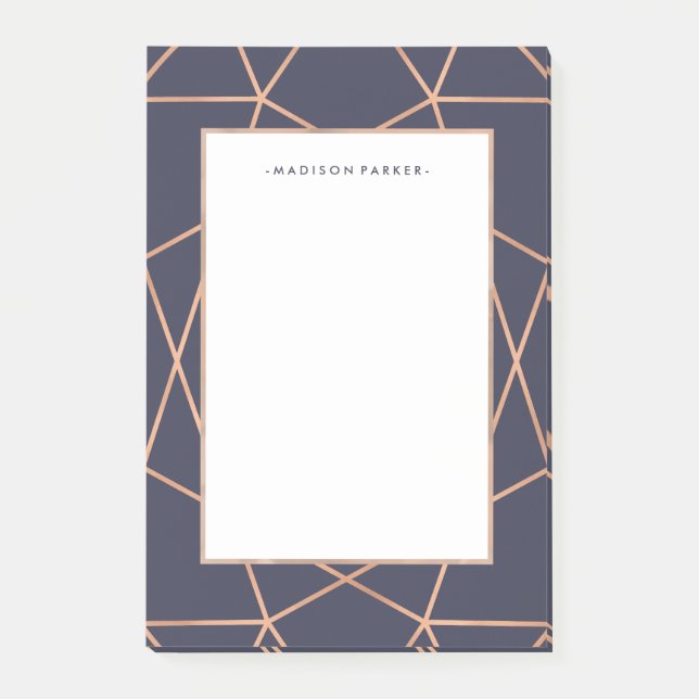 Faux Rose Gold Geometric Pattern on Midnight Blue Post-it Notes (Front)