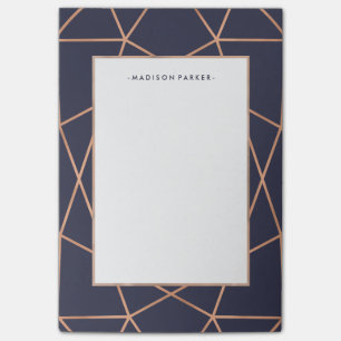 Faux Rose Gold Geometric Pattern on Midnight Blue Post-it Notes