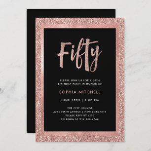 Faux Rose Gold Glitter 50th Birthday Party Invitation