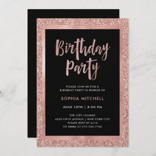 Faux Rose Gold Glitter Birthday Party Invitation