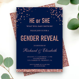 Faux Rose Gold Glitter Blue Gender Reveal Party Invitation