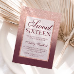 Faux rose gold glitter burgundy chic Sweet 16 Invitation<br><div class="desc">A modern,  pretty chic and elegant faux rose gold glitter shower ombre with pastel burgundy colour block Sweet 16 birthday party invitation with rose gold ombre pattern fading onto a pink background with and elegant rose gold frame Perfect for a princess Sweet sixteen.</div>