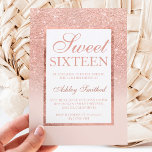 Faux rose gold glitter elegant budget Sweet 16<br><div class="desc">A modern,  pretty chic and elegant faux rose gold glitter shower ombre with pastel blush pink colour block Sweet 16 birthday party invitation with rose gold ombre pattern fading onto a pink background with and elegant rose gold frame  affordable low budget party .</div>