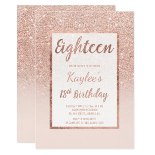 Faux rose gold glitter elegant chic 18th Birthday Invitation