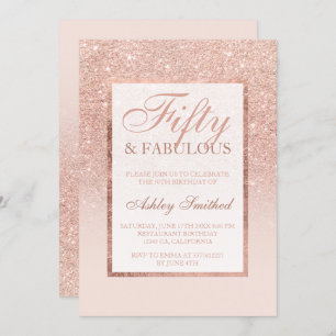 Faux rose gold glitter elegant chic 50 fabulous invitation