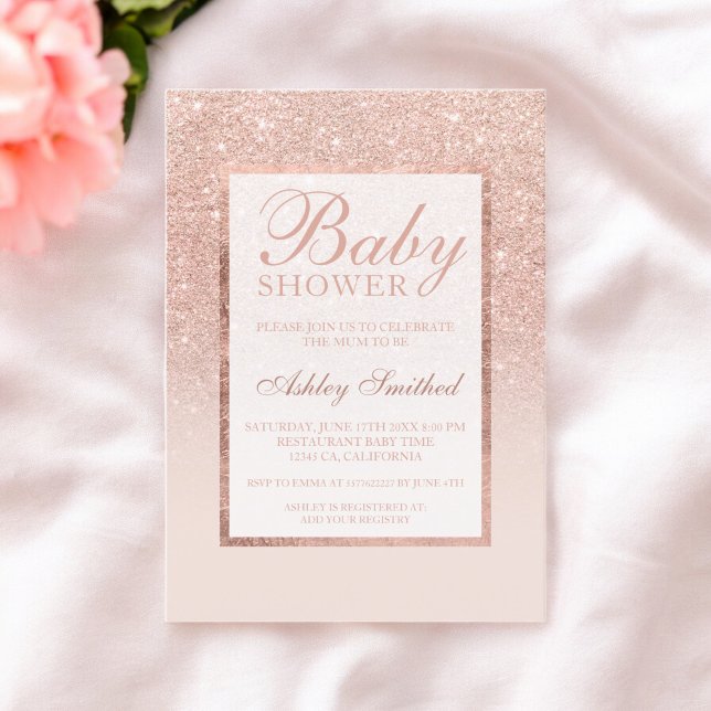 Faux rose gold glitter elegant chic Baby shower Invitation (Faux rose gold glitter elegant chic Baby shower Invitation)