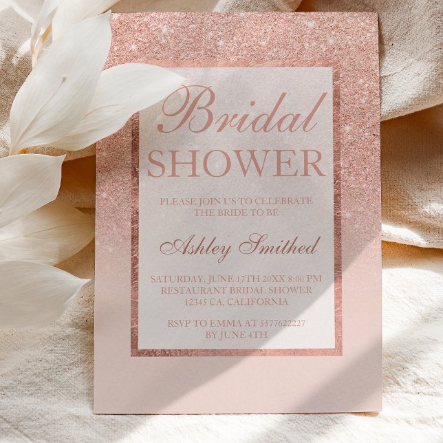 Faux rose gold glitter elegant chic Bridal shower Invitation (Creator Uploaded)