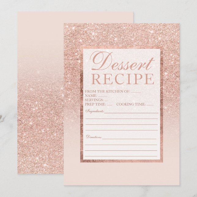 Faux rose gold glitter elegant chic dessert recipe invitation (Front/Back)