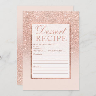 Faux rose gold glitter elegant chic dessert recipe invitation