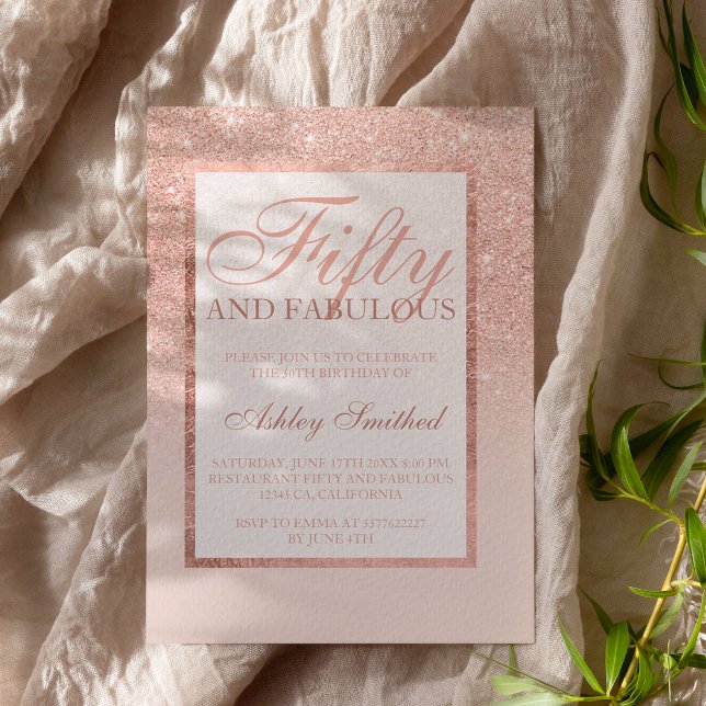 Faux rose gold glitter elegant chic fifty fabulous invitation (Creator Uploaded)
