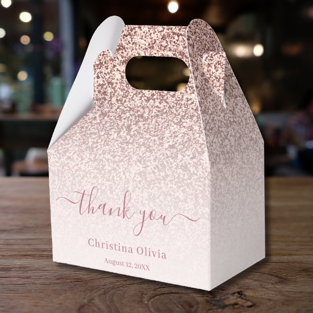 Faux rose gold glitter elegant chic thank you favour box (Rose Gold Glitter Ombre Favor Box)
