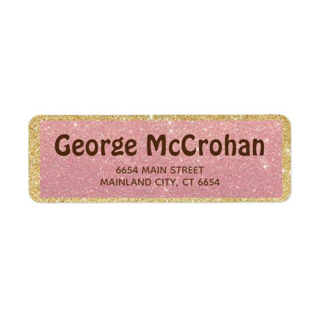 Faux Rose Gold Glitter Foil Pink Return Address Label (Front)