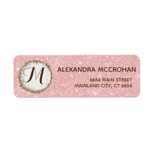 Faux Rose Gold Glitter Foil Pink Return Address Label