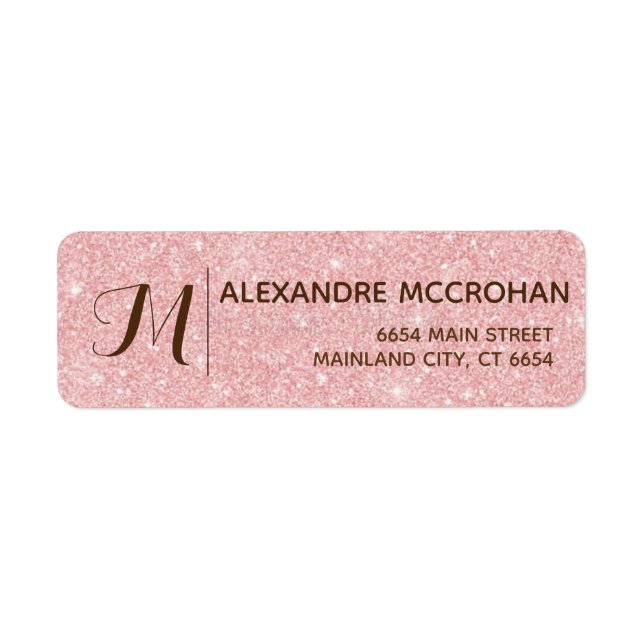 Faux Rose Gold Glitter Foil Pink Return Address Label (Front)