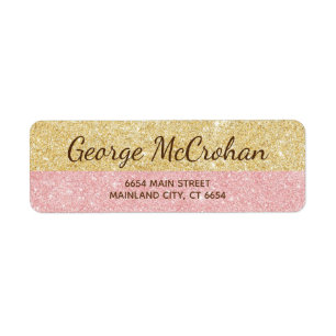 Faux Rose Gold Glitter Foil Pink Return Address Label