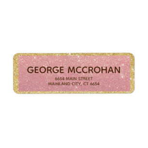 Faux Rose Gold Glitter Foil Pink Return Address Label