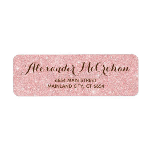 Faux Rose Gold Glitter Foil Pink Return Address Label