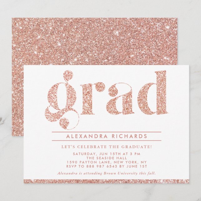 Faux Rose Gold Glitter Graduation Party Invitation (Front/Back)