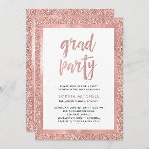 Faux Rose Gold Glitter Graduation Party Photo Invitation