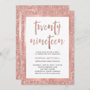 Faux Rose Gold Glitter Graduation Party Photo Invitation