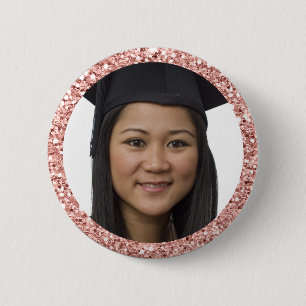 Faux Rose Gold Glitter Graduation Student Photo 6 Cm Round Badge