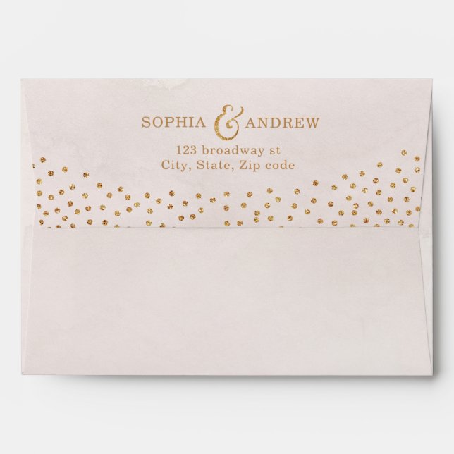 Faux rose gold glitter liner & return address envelope (Back (Top Flap))