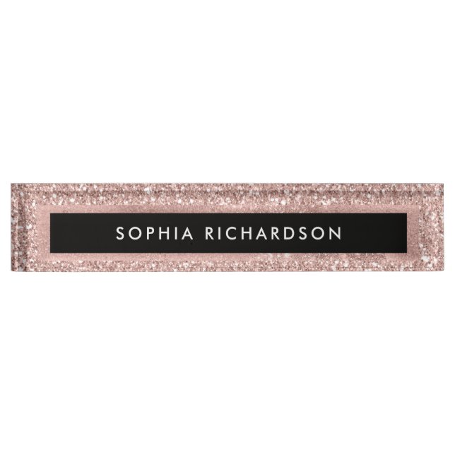 Faux Rose Gold Glitter Look and Black Nameplate (Front)